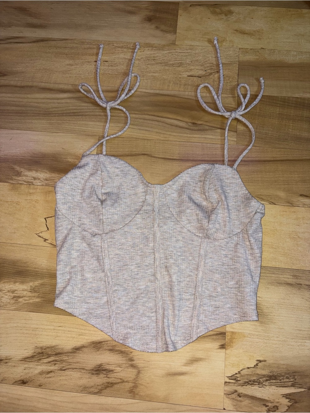 love J Tie-Shoulder Bustier Crop Top in Light Heather